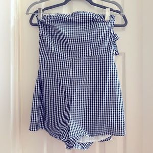 UO Gingham Strapless Romper